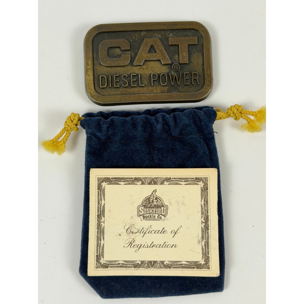 Vintage 1976 Caterpillar CAT Diesel Power Belt Buckle – Brass‑Tone 3.25"